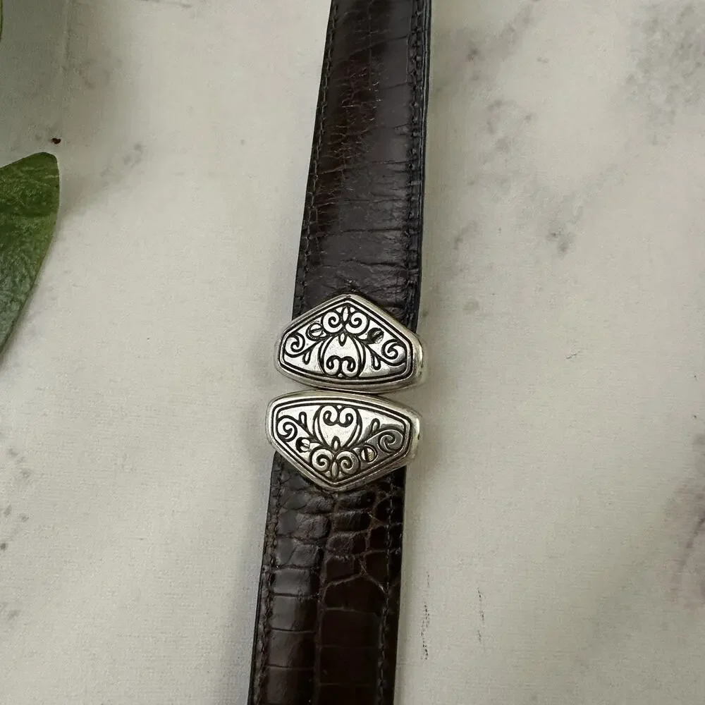 Brighton Vintage Y2k Womens Reversible Belt Size M Black Brown Silver Square